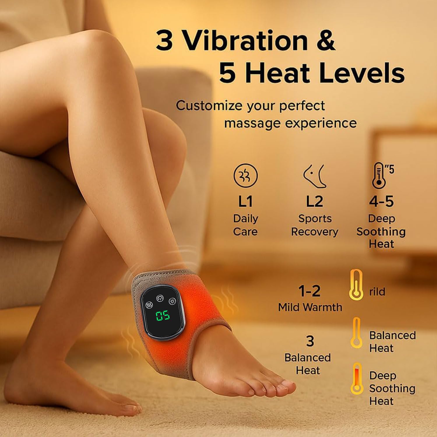 Triple Therapy Foot Massager, 3-in-1-Fußmassagegerät, Kabellos und Tragbar, mit 3 Vibrationsmodi und 5 Wärmestufen, für Ferse, Fußgewölbe und Knöchel (Schwarz 3 Ebene * 2)