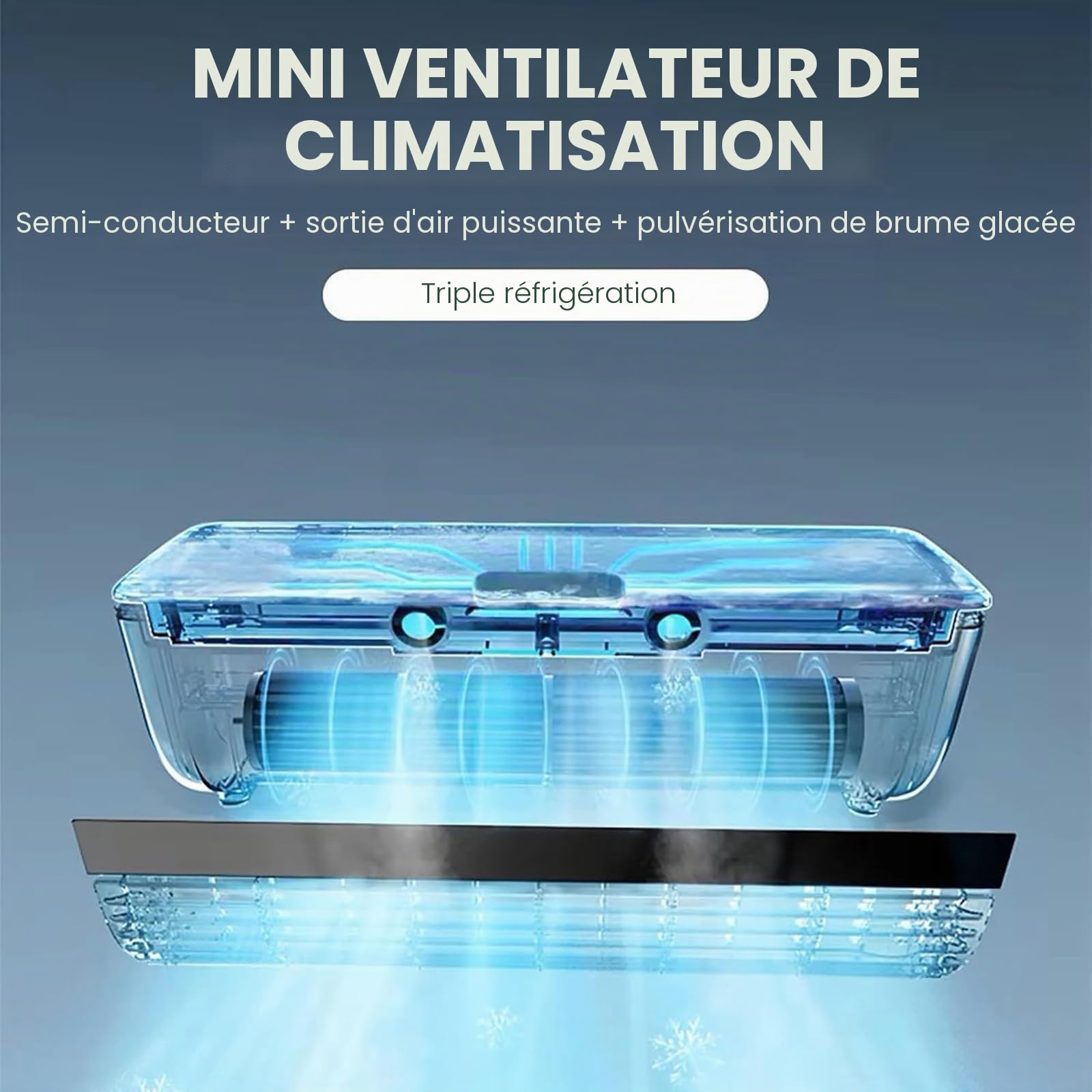 Ventilateur Climatiseur Portable - Mini Refroidisseur avec Chargement Sans Fil et Télécommande, Refroidissement Instantané en 10s & 3 Vitesses, Conception Murale pour Cuisine & Chambre à Coucher