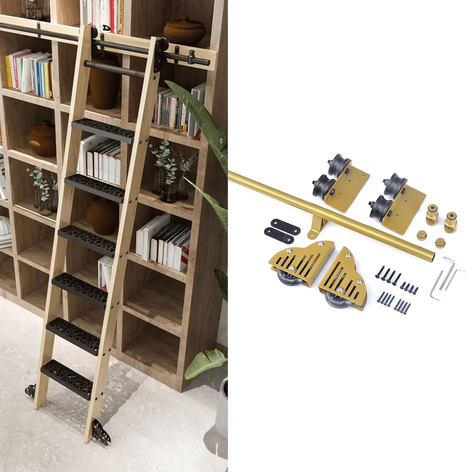 Kit quincaillerie pour échelle de bibliothèque en métal doré haut de gamme