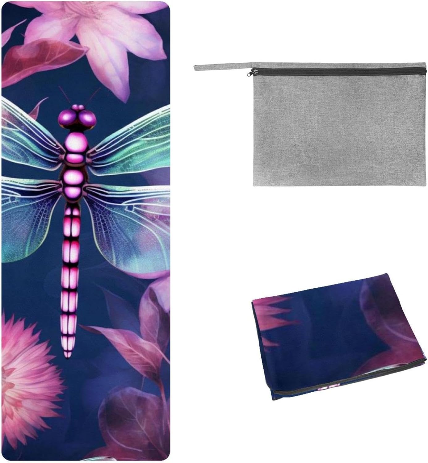 Yoga Towel, Dragonfly Pattern Non Slip Sweat Absorbent Hot Yoga Mat Towel for Hot Yoga, Pilates and Fitness - 72.8" x 26.8"