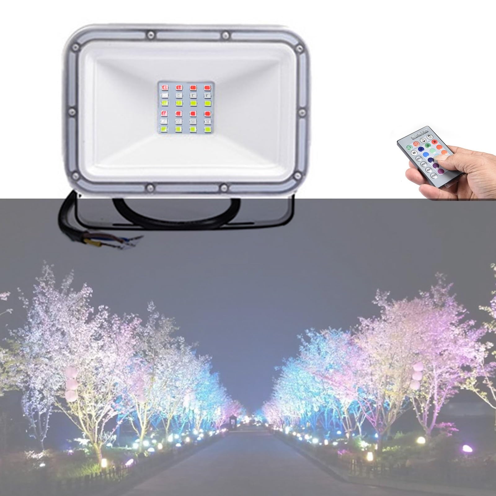 HBBursts 20W LED Flood Light with Remote,RGBW Colors Changing,4 Mode Outdoor Decor Landscape Lights for Yard Garden Playground(1 Pack)