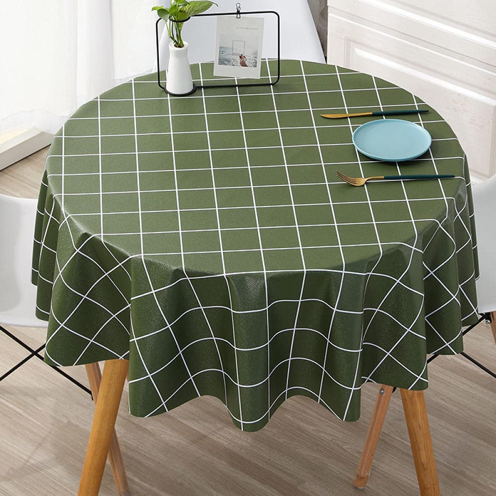 Manteles Mesa Antimanchas Impermeable PVC Color Sólido Nórdico Moderno para Cocina Comedor Verde Intenso de 160 cm de Diámetro Redondo