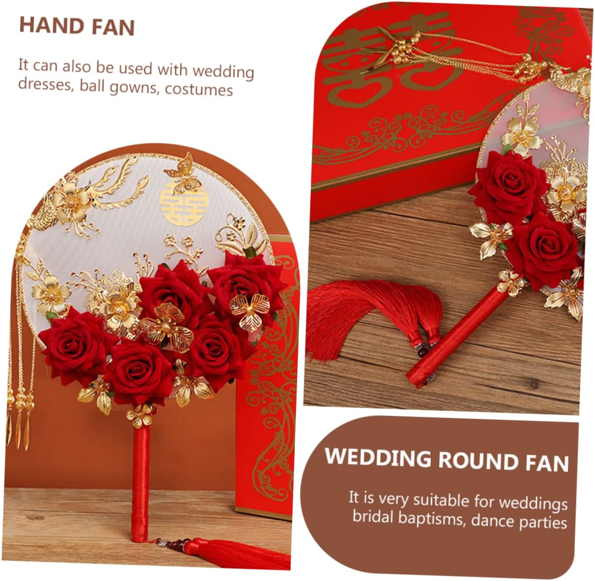 Alipis Chinese Round Hand Fan Elegant Tassel for Weddings Bridal Parties and Photography Props Vintage Style Floral Design Lightweight and Compact