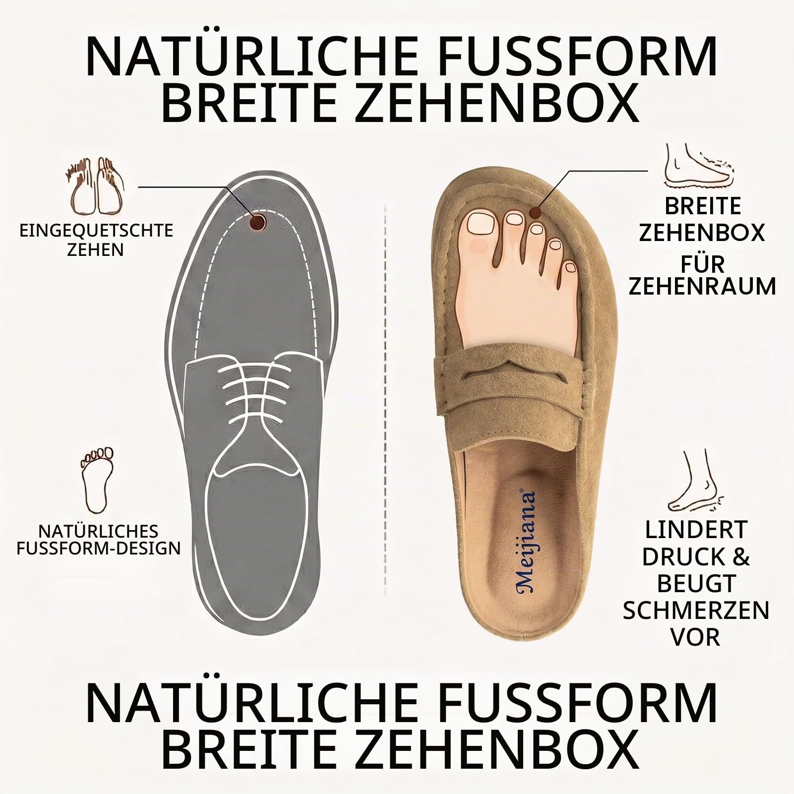 MEIJIANA Wildleder Clogs für Damen Bequeme Pantoletten mit Weiches Kork Fußbett rutschfest Leder Hausschuhe mit Arch Support 37-41 EU