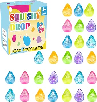 Fidget Toys Stress Ball for Kids 28pcs, Cube Squishies Anxiety Stress Relief, Ice Squishy Stress Cube-Drop Malt Sugar Balls, Sensory Toys for Kids with Autism, Fidgets for Classroom Prize Toys