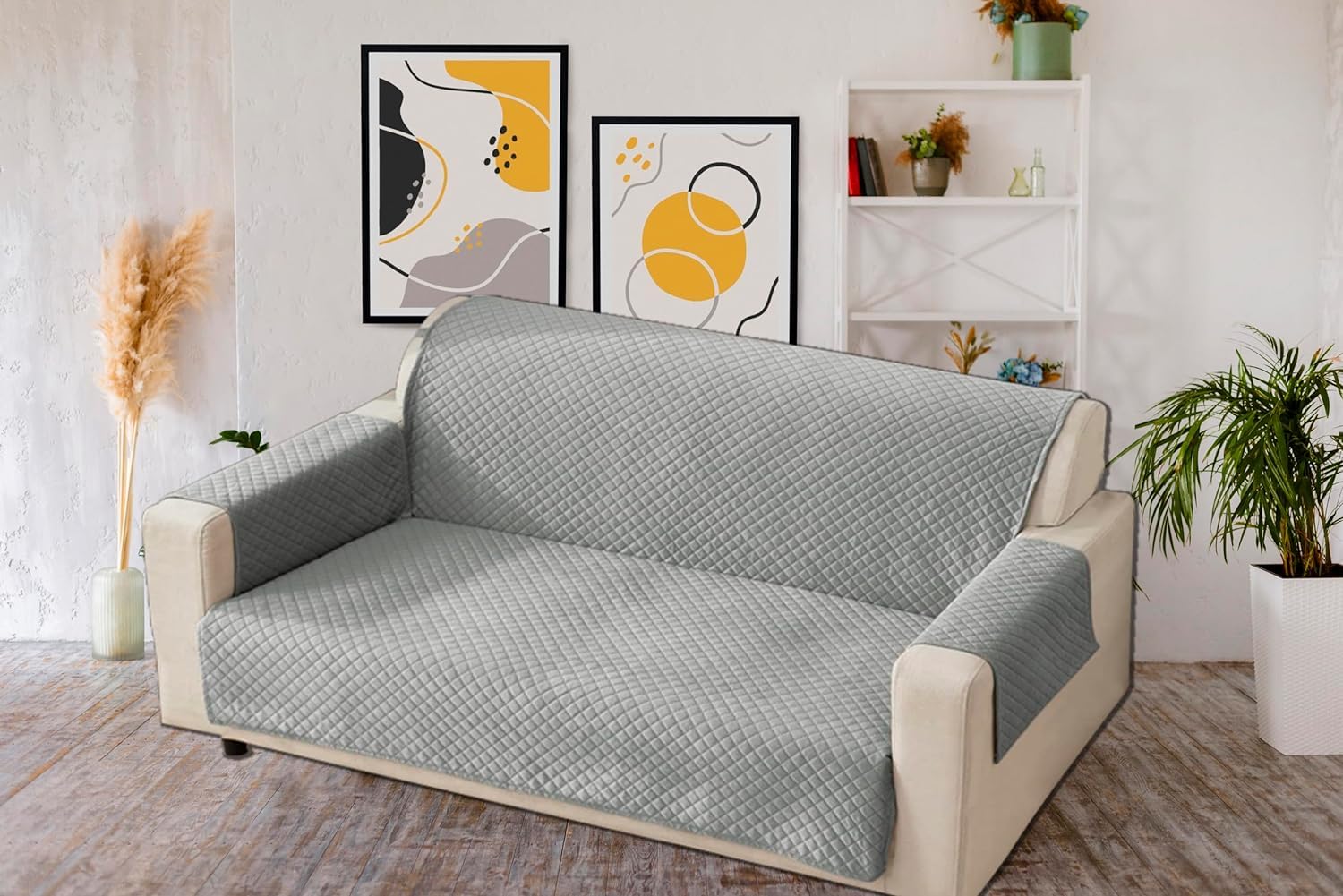 aeTHEric Velvet Quilted Universal Elastic Sofa Cover Non-Slip Sofa Protector 6 Seater(3+3) Armchair Cover with Machine Washable Adjustable Elastic Straps-image-31
