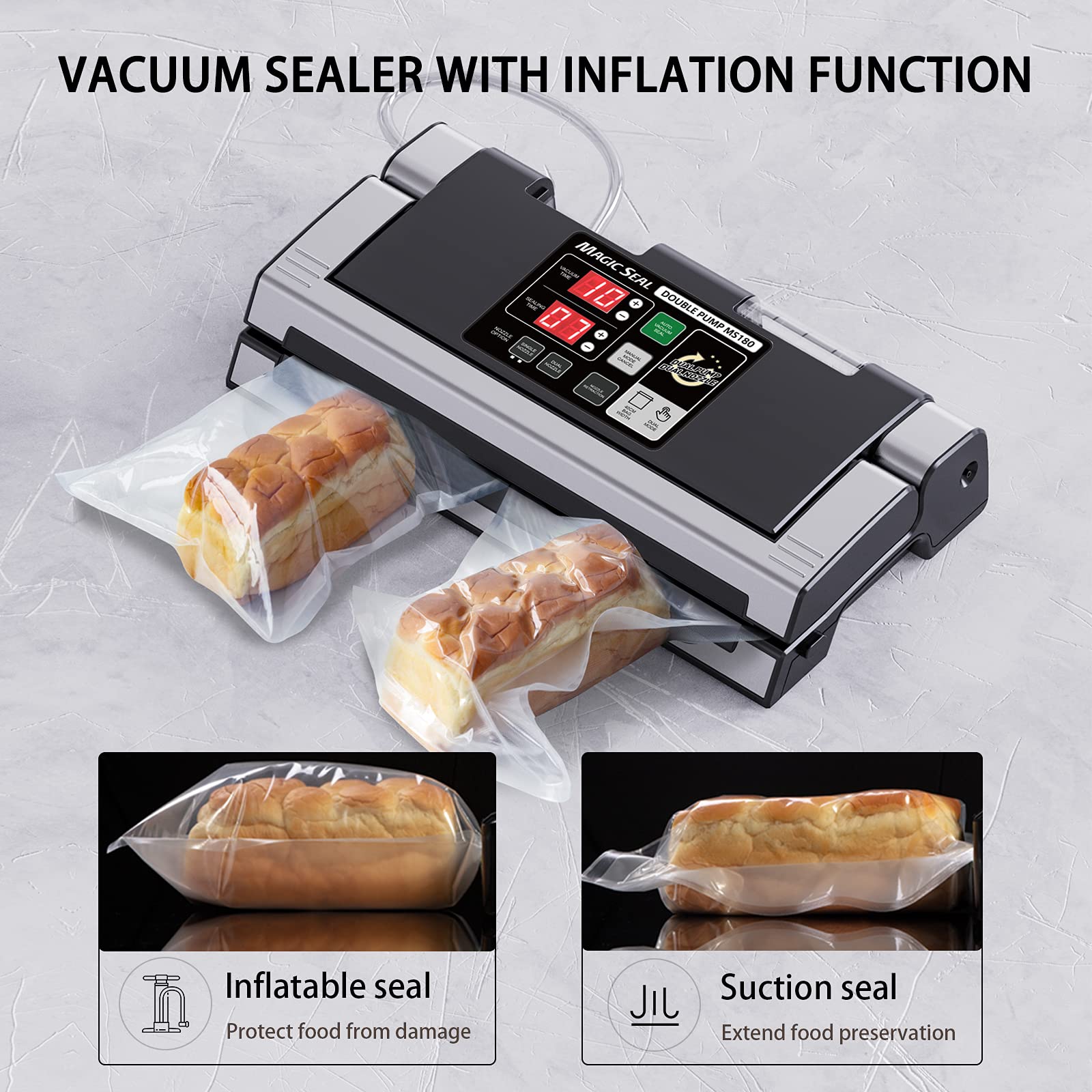 MAGIC SEAL Sigillatrice sottovuoto con ugello da 40,6 cm per la conservazione degli alimenti, funziona con sacchetti in Mylar e lisci, non sono necessari sacchetti testurizzati, 250 W, guarnizione