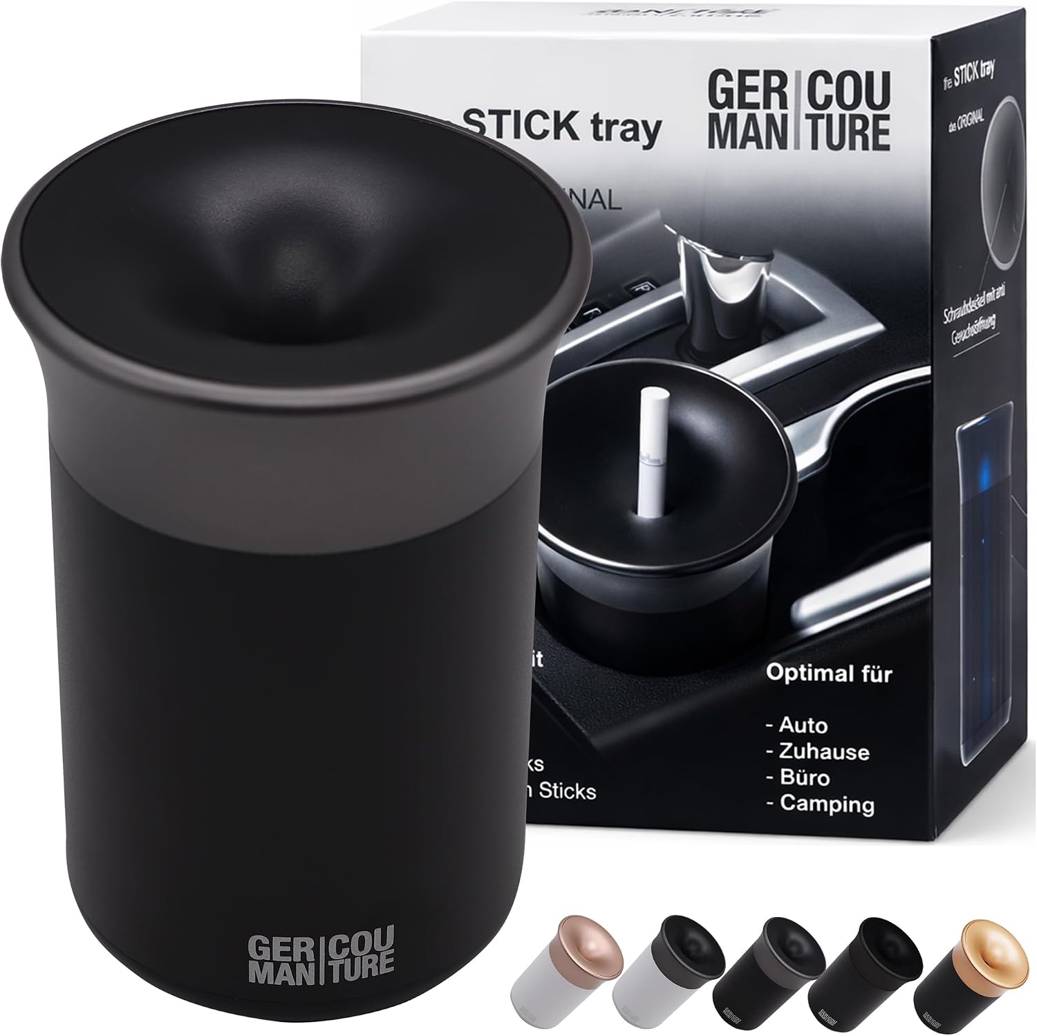 gc german couture embroidery cup car ashtray compatible with iqos iluma prime terea sticks and heets sticks + glo hyper pro air neo sticks accessories and for ploom black / gray