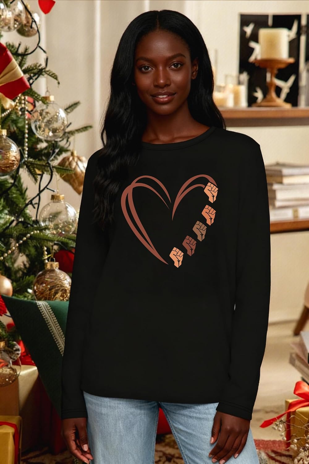 YI XIANG RAN Black History Shirts for Women Black History Month Tops Melanin African T-Shirt Casual Long Sleeve Tees - Image 3