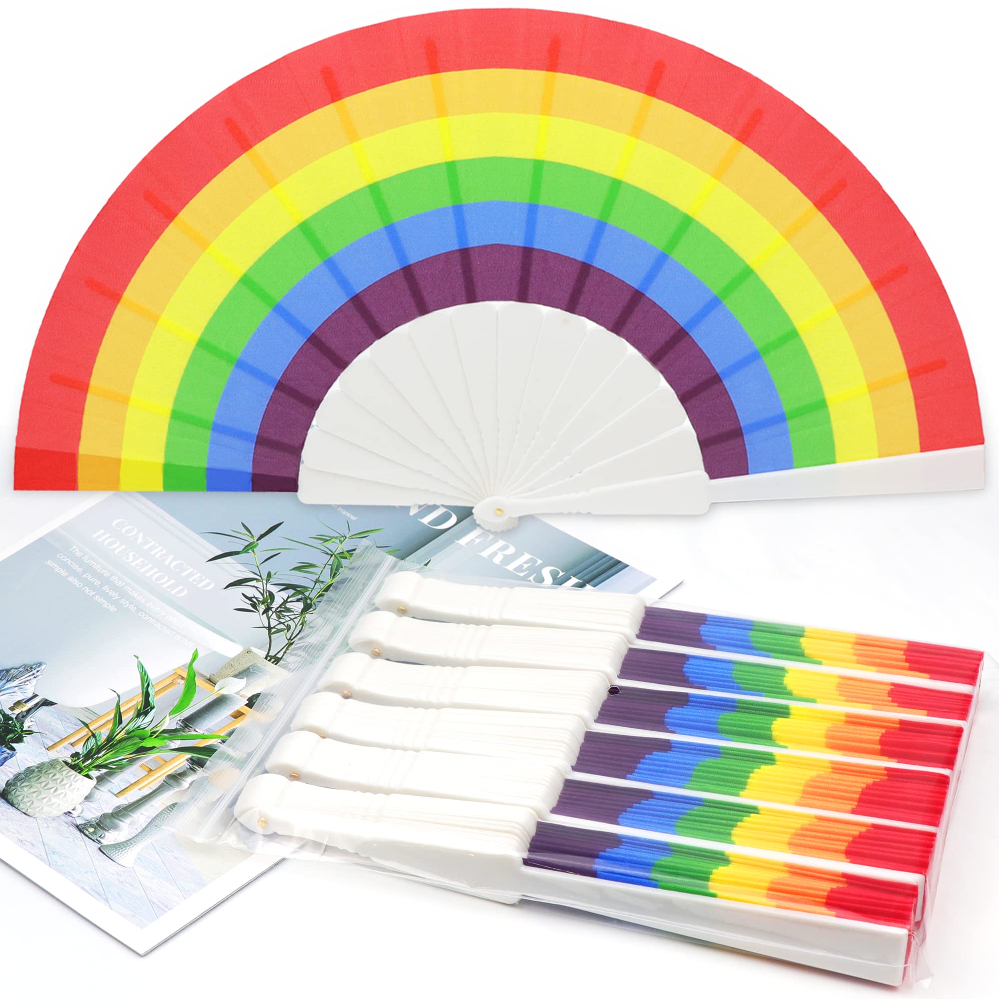6 Pack Rainbow Folding Fans - Pride Outfits for Women | Hand Fan Foldable-Pride Accessories for Women - Colorful Rave Handheld Fans for Men Cosplay