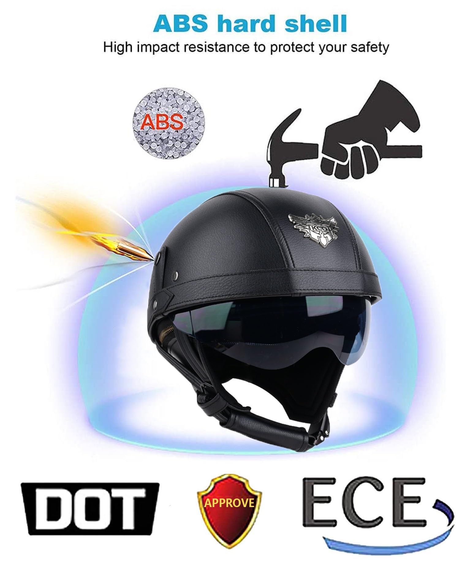 Kask motocyklowy w stylu niemieckim w stylu retro z goglami, kaski retro z otwartą twarzą, zatwierdzone DOT/ECE, czapka dla dorosłych mężczyzn