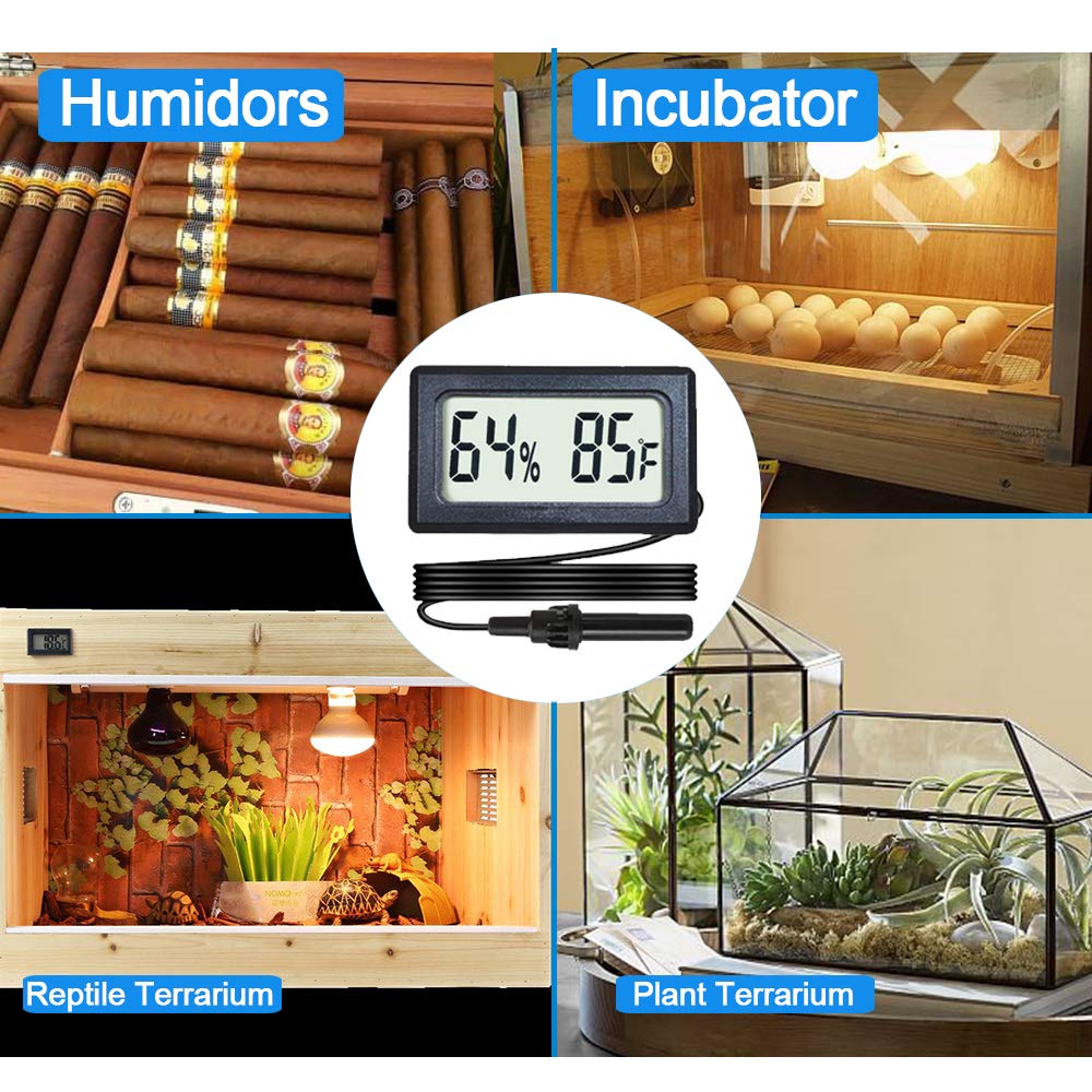 Veanic 4-Pack Mini Digital Hygrometer Thermometer Gauge with Probe Large Number LCD Display Temperature Fahrenheit Humidity Meter for Incubator Reptile Plant Terrarium Humidor Guitar Case Greenhouse