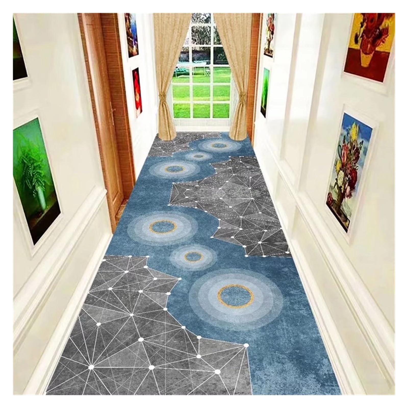 Tappeto passatoia con retro in gomma PVC, multicolore, moderno, lavabile, antiscivolo, per ingresso e interni (0,9 x 7 m)