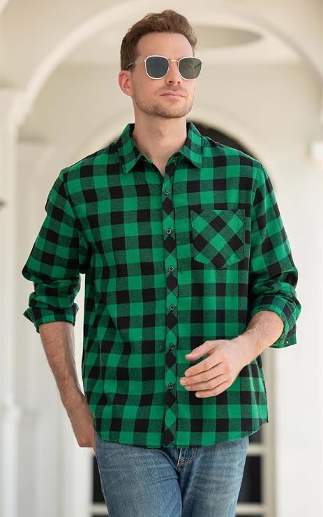 Cromoncent 2 Pack Men's Casual Plaid Flannel Button Down Shirt