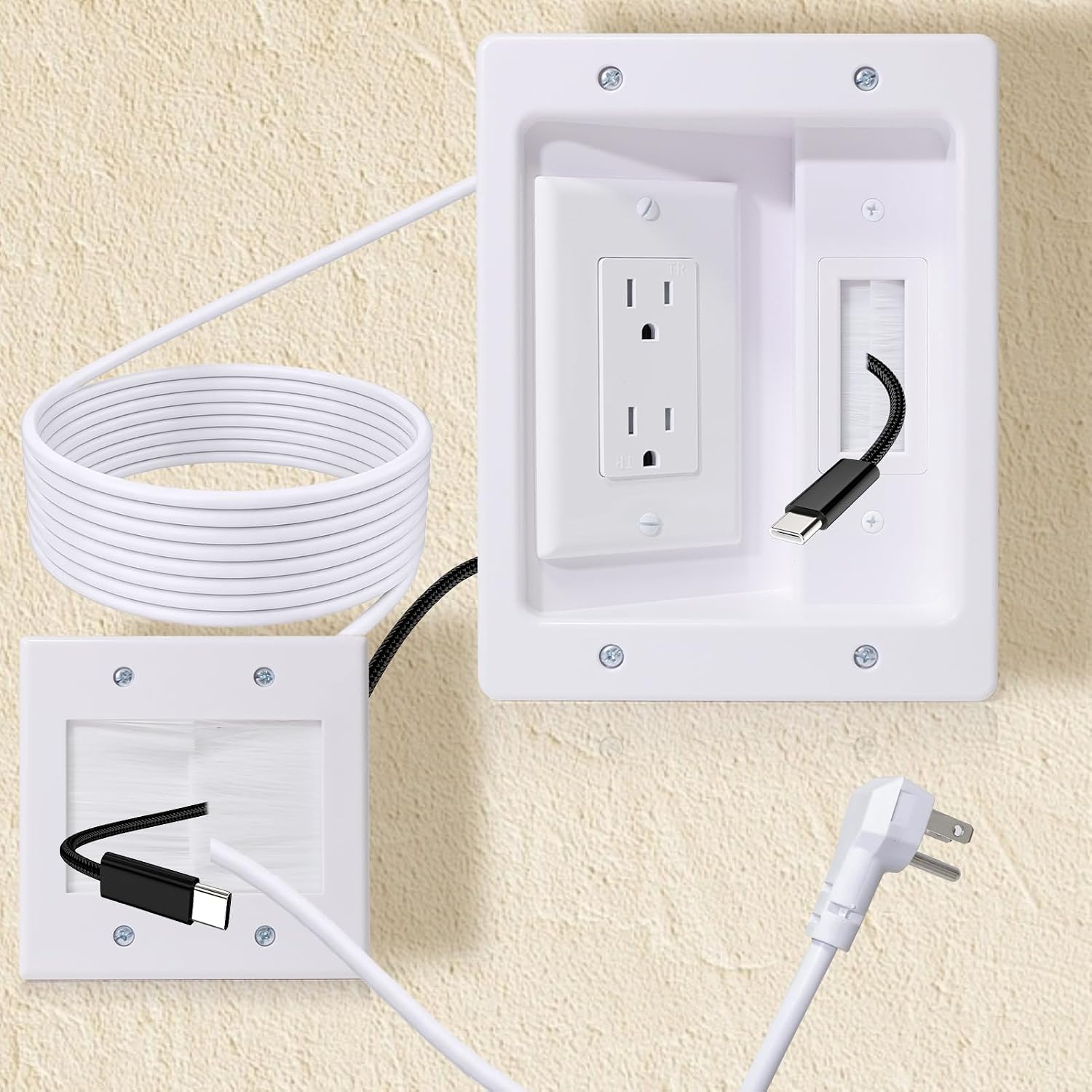 in Wall Cable Management Kit With Recessed Tv Socket Box, 9FT Cord, Tv Cable Concealment Management Kit, Wall Mounted Tv Recessed Socket Box Suitable for All Plugs