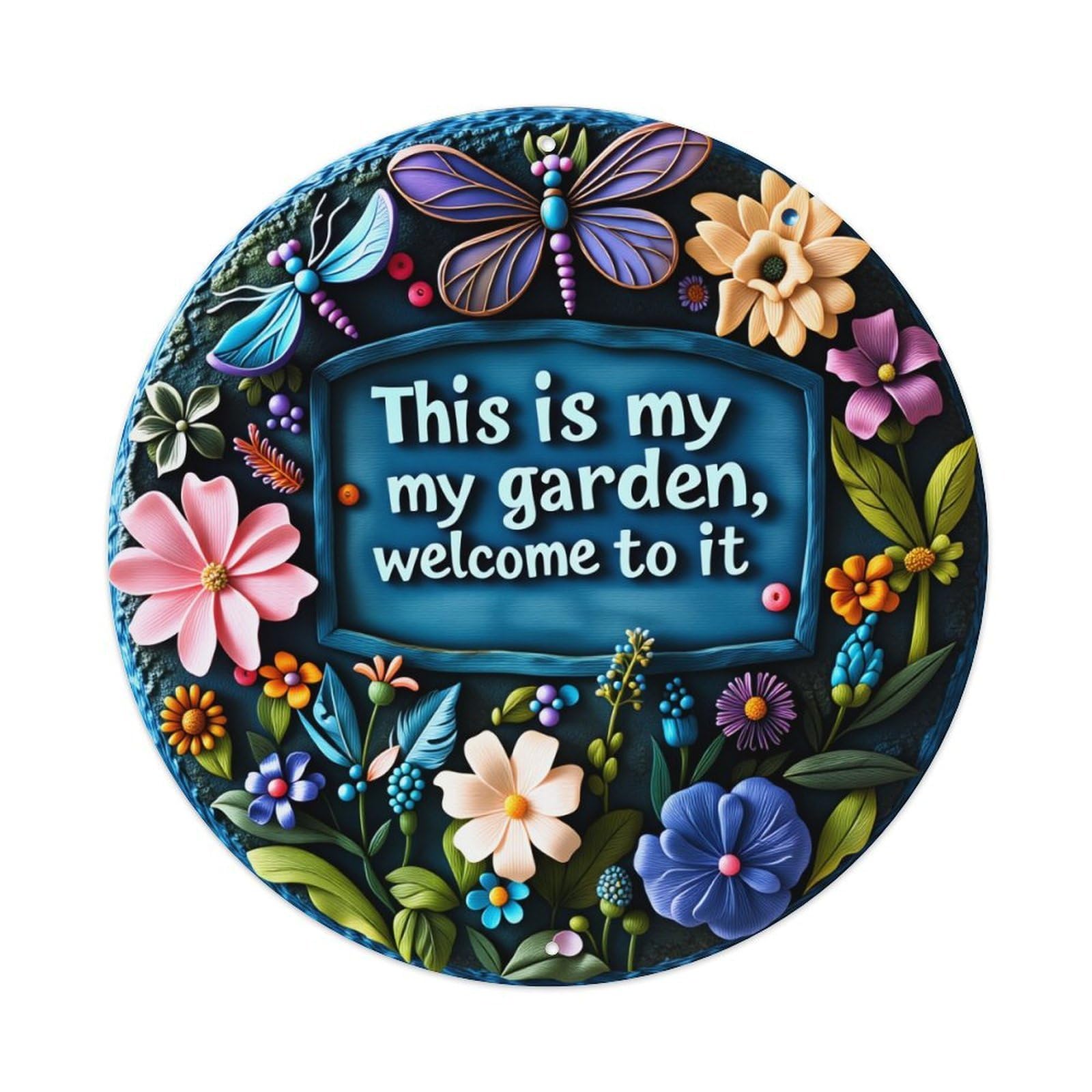 Floral Garden Welcome Sign Art Round Tin Sign Vintage Metal Poster Retro Bar, Home, Man Cave, Kitchen, Laundry Room Wall Art Decor Gift 8x8Inch