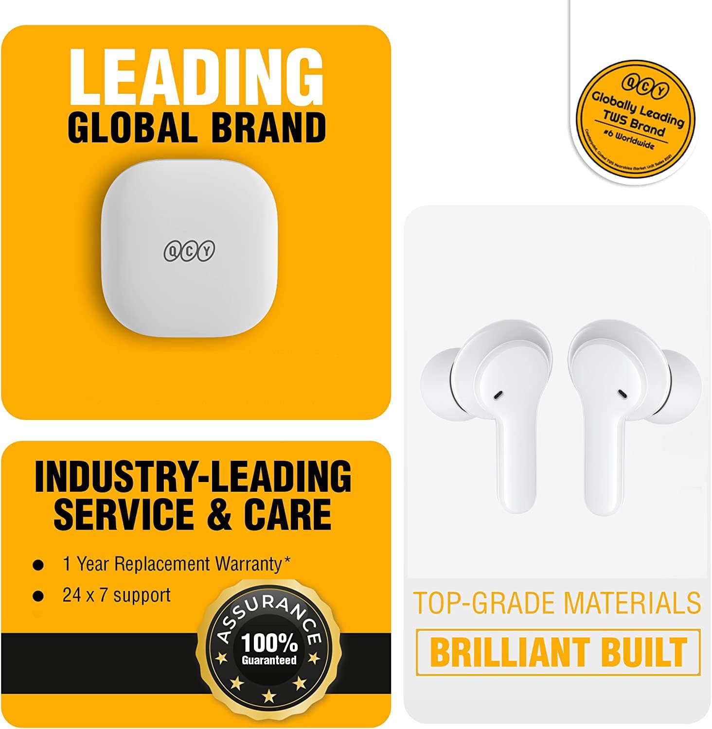 QCY T13 True Wireless Earbuds Bluetooth 5.1 Headphones Touch Control with Charging Case Waterproof Stereo Earphones in-Ear Built-in Mic Headset 40H Playtime (White)
