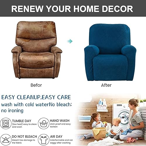 Vista 57 de Eco-Ancheng Fundas reclinables de 4 piezas, fundas para sillas reclinables, fundas elásticas para sofá reclinable, fundas ajustables antideslizantes