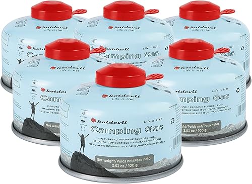 Miniatura 11 de Hotdevil Recipiente de combustible de isobutano de 100 gramos para estufa de camping Recipiente de combustible de butano y propano para camping