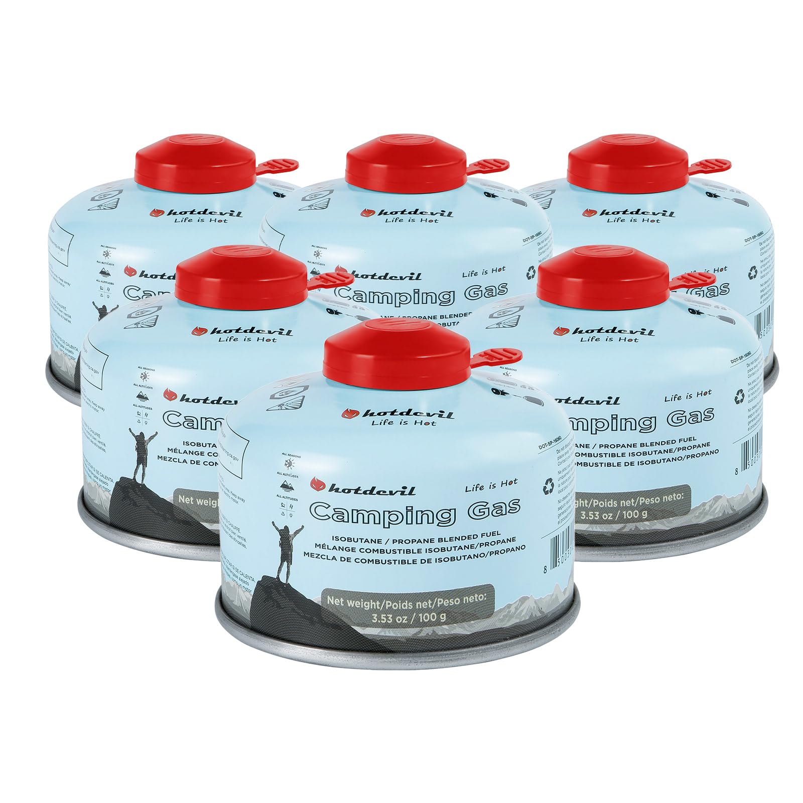 Hotdevil Isobutane Fuel Canister 100 Gram Camping Stove Fuel Butane Propane Blend Camping Fuel Gas Canister Backpacking Fuel Light-weight Compact Camping Fuel Mini Propane Tanks Camp Stove Fuel 3.53oz