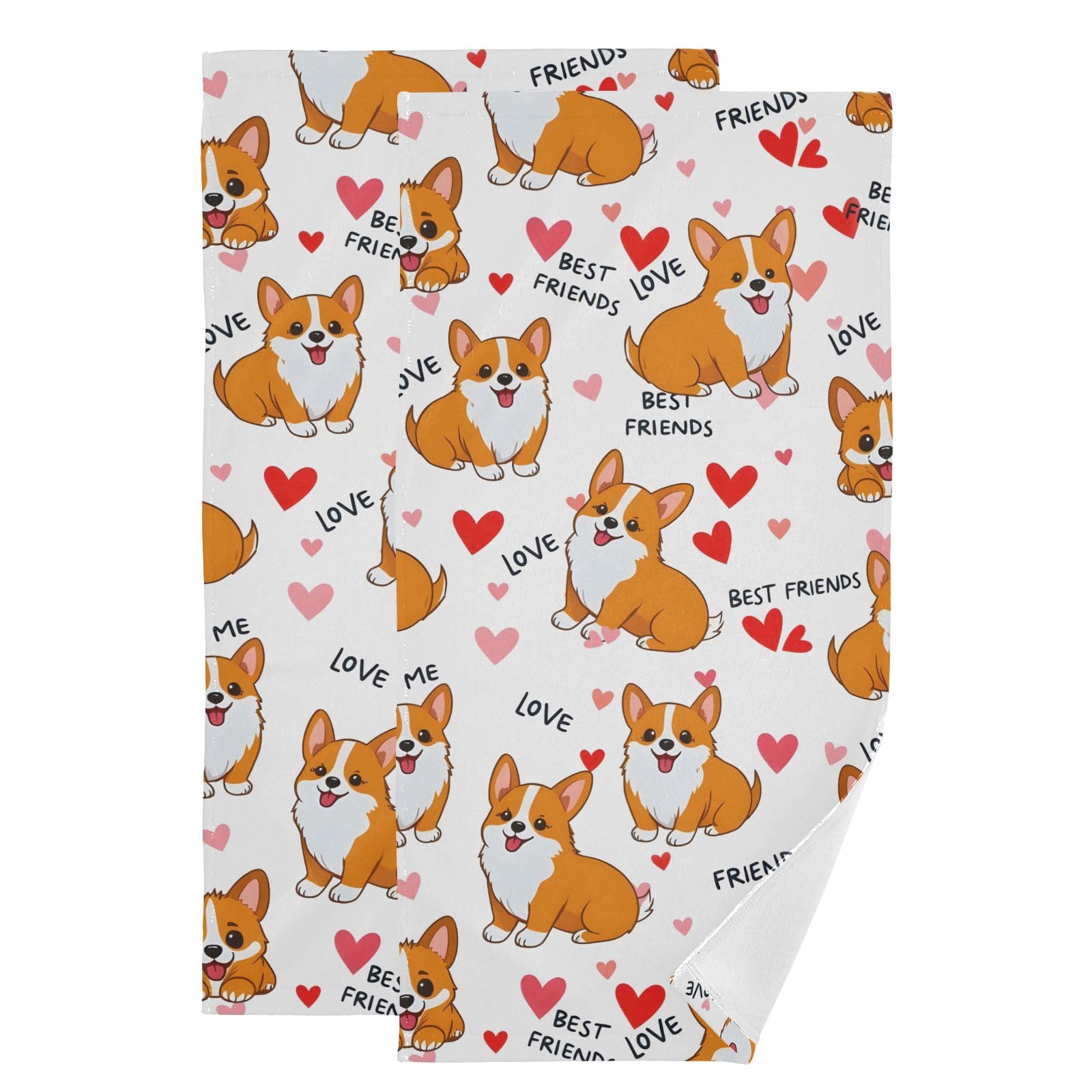 Toallas de mano de corgis de algodón absorbente 36x72 cm para baño y cocina, pack de 2