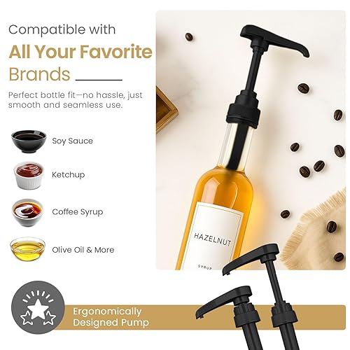 Miniatura 10 de Bombas de jarabe de café doradas, bomba dispensadora para botellas de jarabe, bomba de jarabe saborizante de café, se adapta a botellas de 25.4