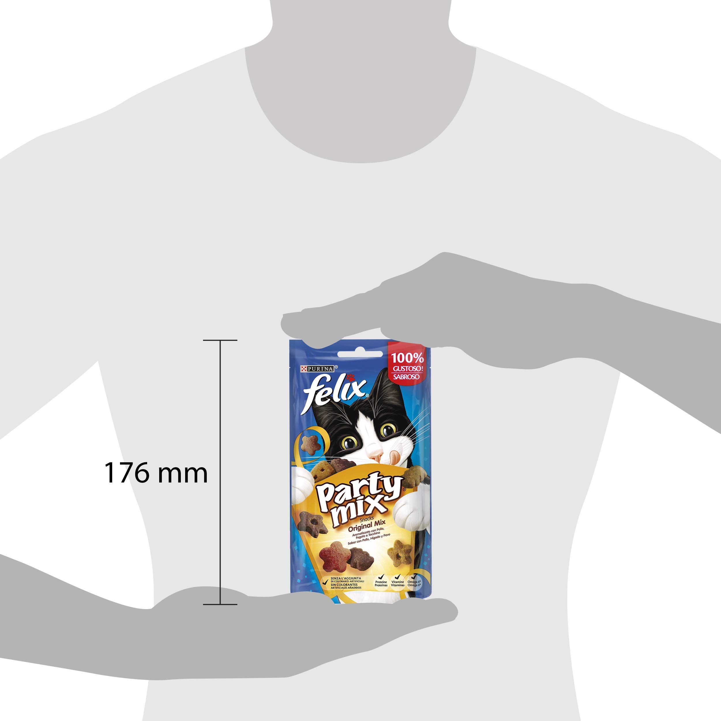 Felix Purina Party Mix Original Snack przysmak dla kotów z kurczakiem, wątróbką i indykiem, 8 worków 60 g