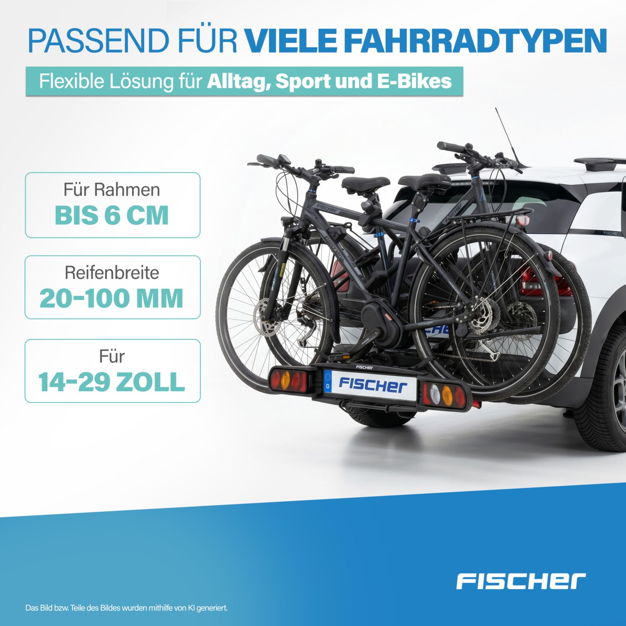 Fischer 126001 - Portabiciclette Proline Evo, per 2 biciclette o biciclette elettriche.