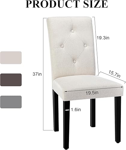 Miniatura 3 de VECELO Juego de 6 sillas de comedor tapizadas, tela moderna y patas de madera maciza y respaldo alto para cocinasala de estar, color beige