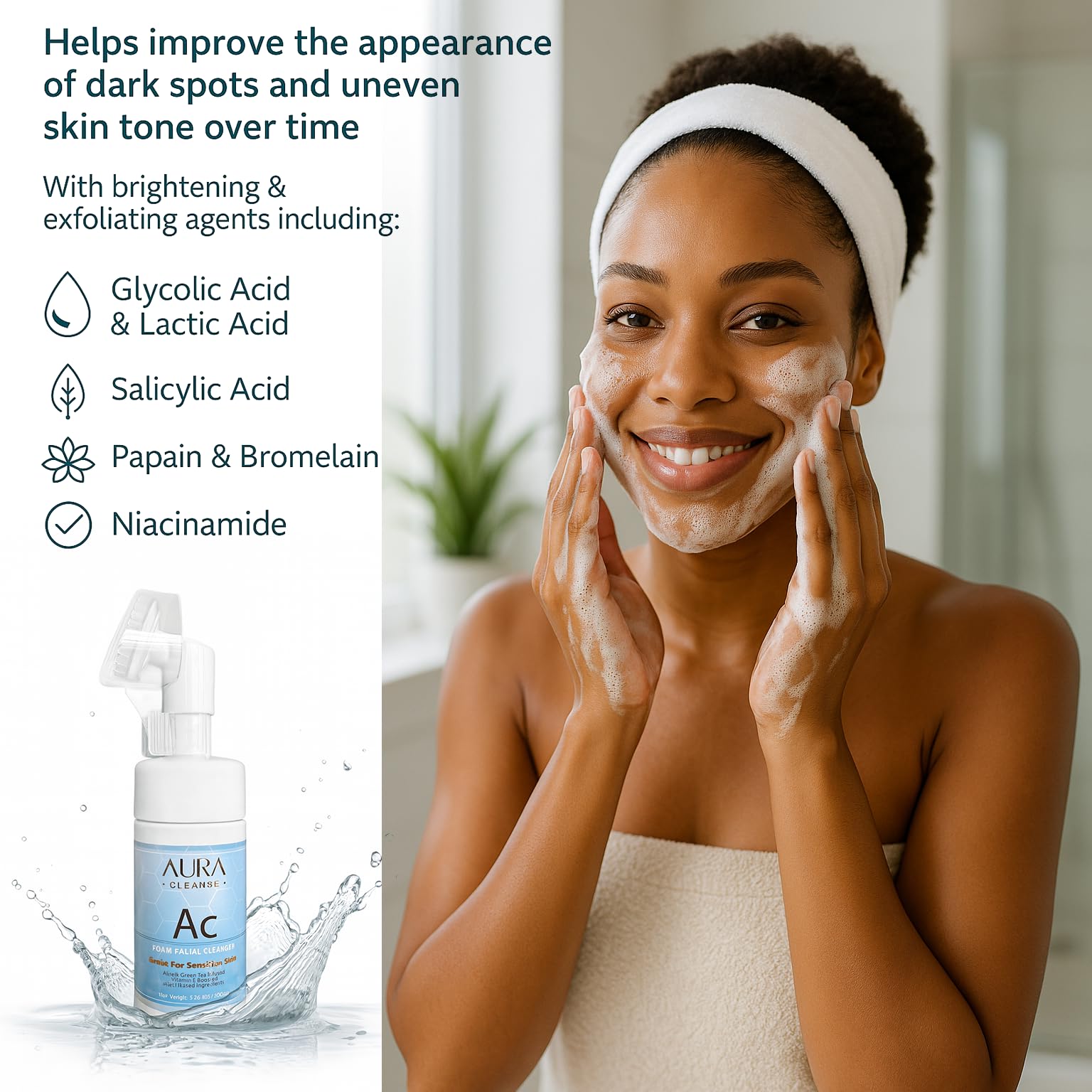 Aura Cleanse AC Foam Facial Cleanser, 3.38 oz, Aloe & Green Tea