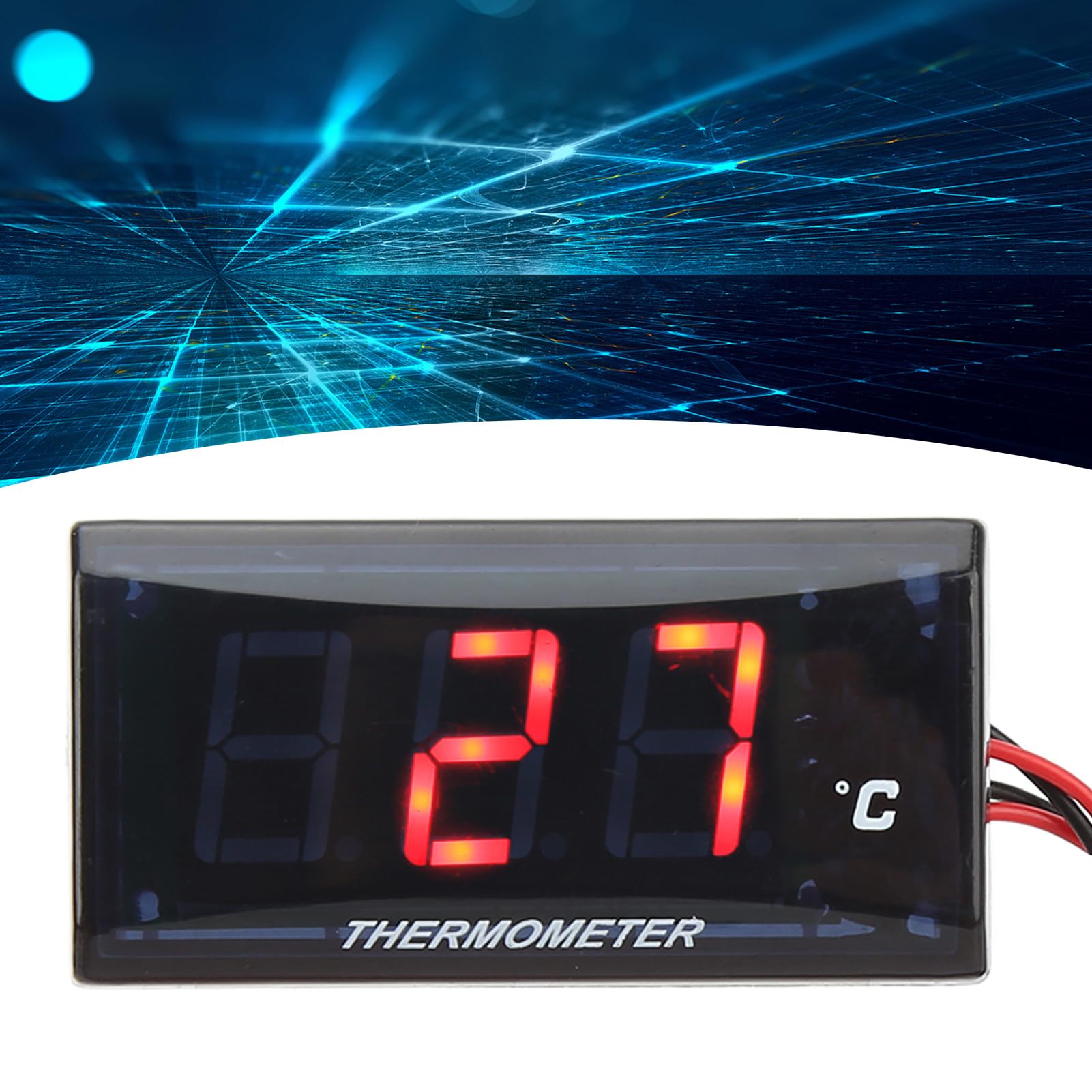 Thermomètre à Eau de Moto, Jauge Numérique Mince du Capteur M10 Filetage Moto Indicateurs de Jauge de Température 12V avec Adaptateur de 22 Mm pour la Plupart des Motos Vert (rouge)