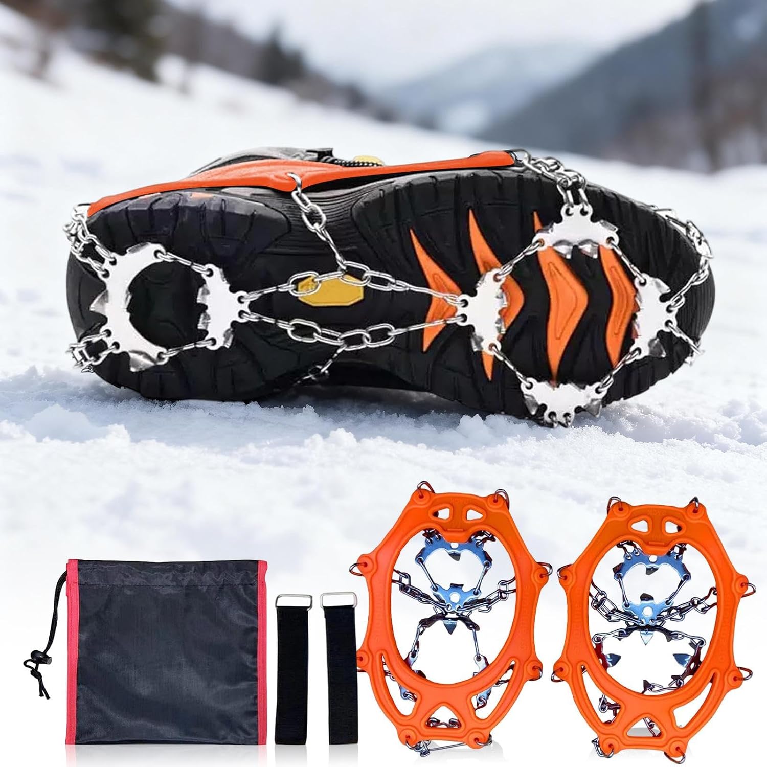 Ice Spikes for Shoes - 19 Teeth Traction Snow Grips | Anti-Slip Shoe Spikes for Ice,for Hiking Climbing Fishing Winter Mountaineering Walking Outdoor
