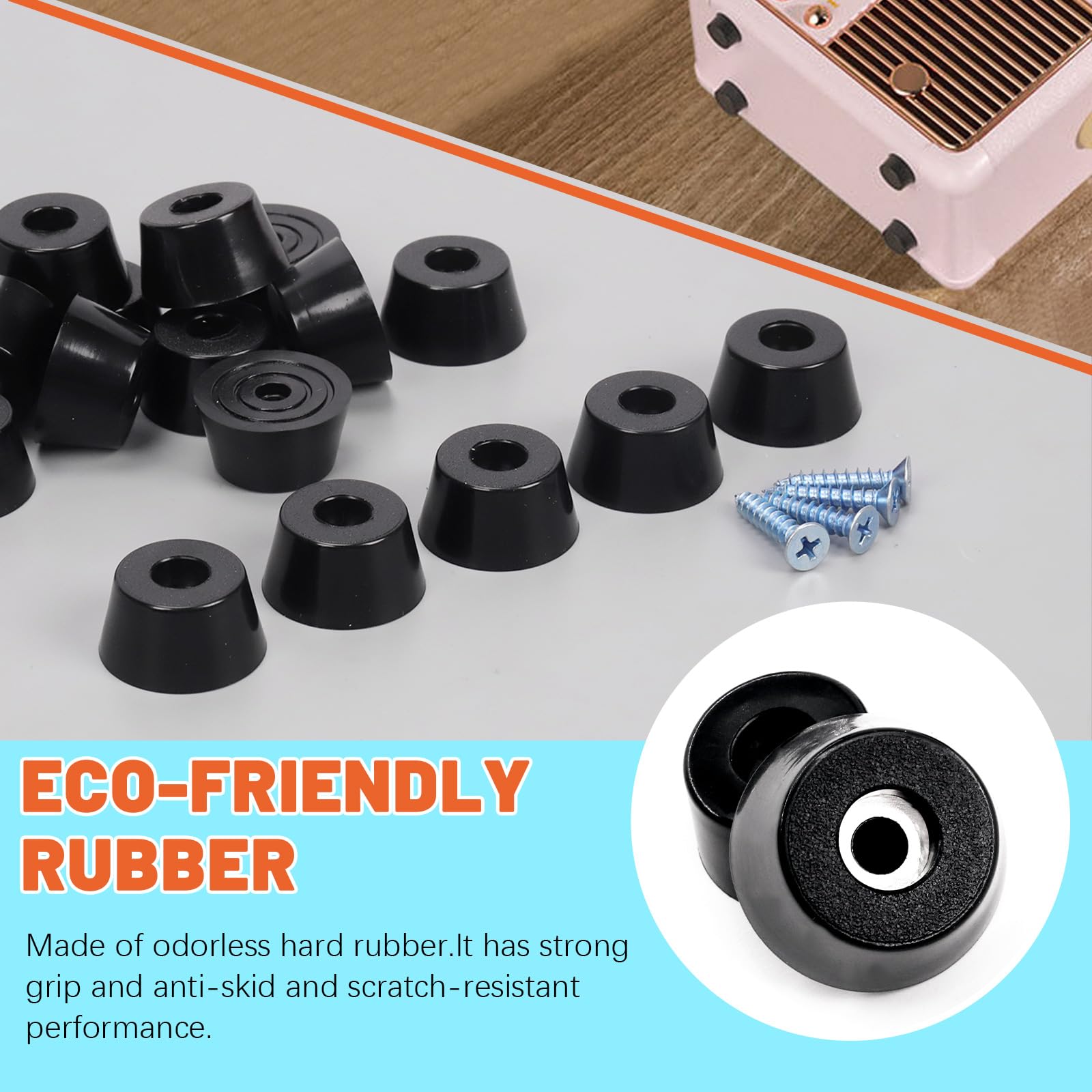 Tanstic 24Pcs Cutting Board Feet Non Slip Rubber Feet Black Rubber Feet Small Rubber Feet with Screws and Screwdriver for Appliances Furniture - Image 3