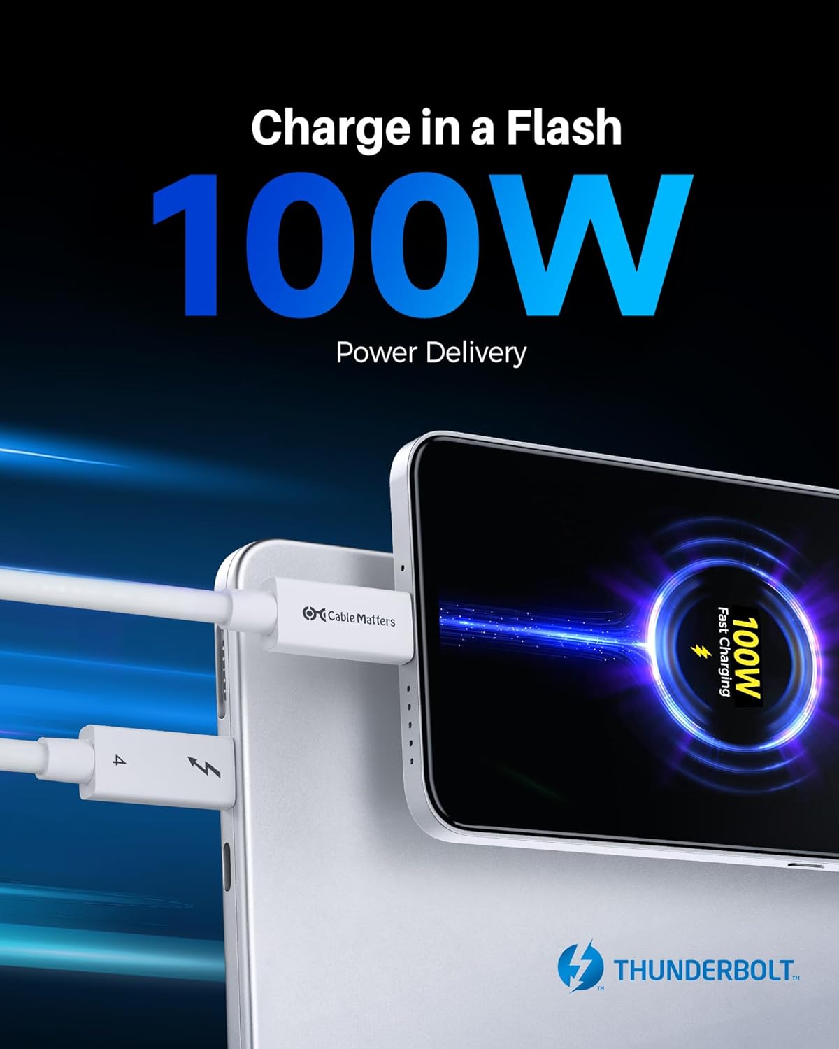 Cable Matters [Intel Certified] 40Gbps Active Thunderbolt 4 Cable 6.6 ft with 100W Charging and 8K Video, White - Fully Compatible with USB C/USB-C, USB4, and Thunderbolt 3 - Image 4