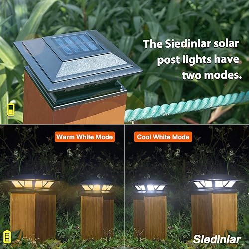 Miniatura 10 de Siedinlar Luces solares para postes al aire libre, 2 modos, luz LED para valla de cubierta de 4 x 4, 5 x 5, 6 x 6 pulgadas, decoración de patio,