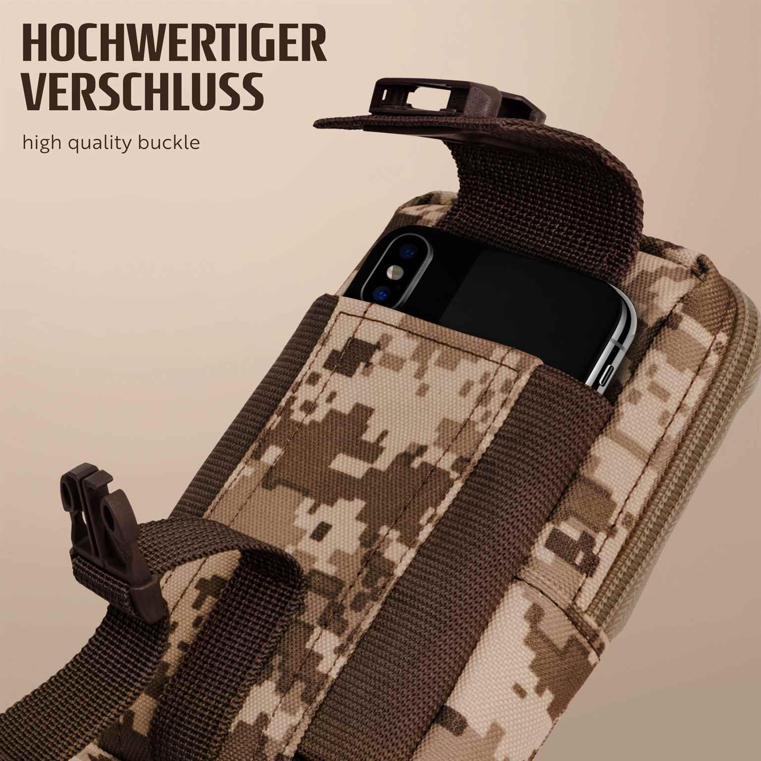 ONEFLOW Custodia di sopravvivenza per Huawei Pura 90, custodia da cintura in nylon con moschettone, borsa tattica EDC con supporto per cintura, custodia per cellulare per esterni, marrone mimetico