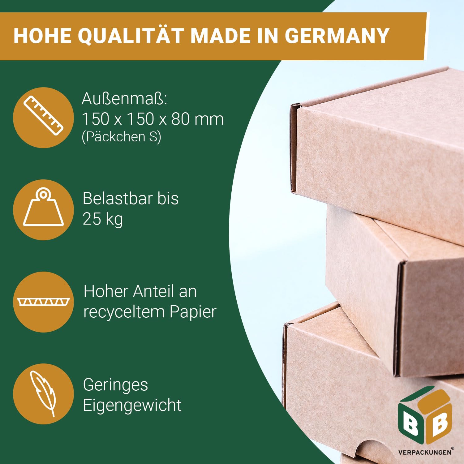 BB-Verpackungen 4200x Faltkartons 150x150x80mm 1-wellig braun (4200 Stück)| Kleiner Versandkarton, ideal als Warensendung, DHL Päckchen S, GLS/DPD XS-Paket