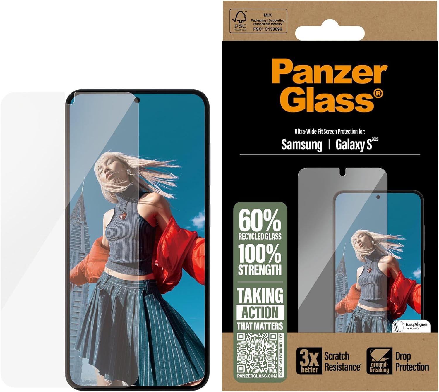 PanzerGlass® Screen Protector for Samsung Galaxy S 2025, Ultra-Wide Fit