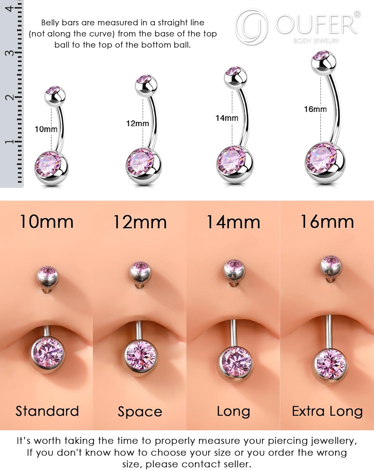 OUFER Belly Button Rings Surgical Stee, Internally Threaded Belly Rings, 14G Belly Piercing Jewelry, Belly Button Rings, Navel Piercing Jewelry For Women Men - Image 8