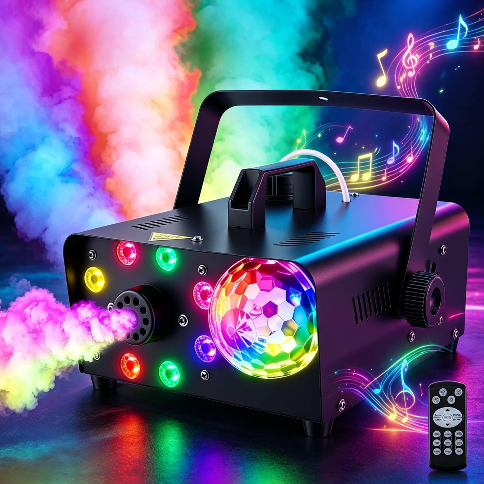 Macchina per fumo con Bluetooth,Sfera da discoteca luminosa e luci LED RGB, portatile altoparlanti Bluetooth con 9 LED luci controllabili, macchina per fumare DJ per Natale, festa, matrimonio, effetto