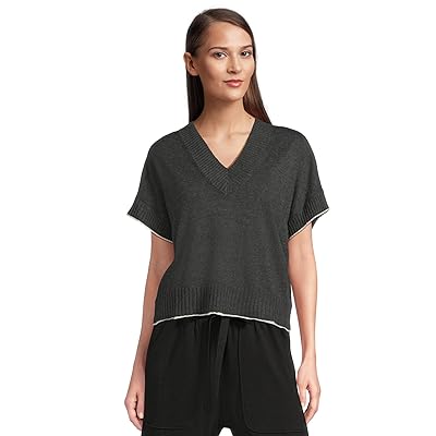 Lilla P Short Sleeve V Neck Pullover Sweater Women