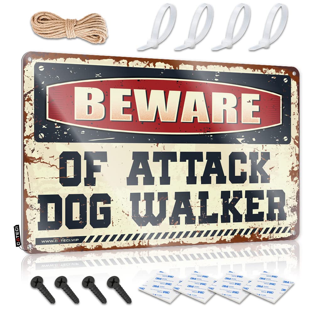 IBWNBBUSN Decorative Bar Signs Beware Of Attack Dog Walker Tin Sign Bar Mirrors For Man Cave Funnymetal Sign(20X30CM)