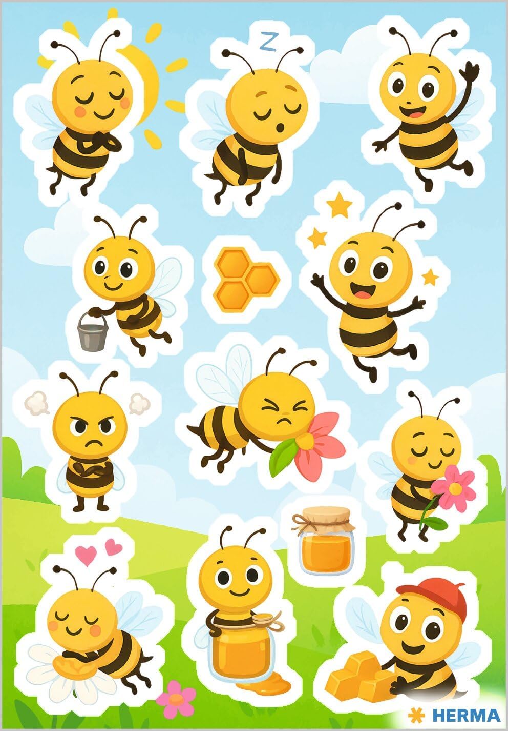 HERMA Bee Sticker, Honey Bee Stickers for Children and Toddlers, Children's Stickers with Bee Motif for Sticker Album Scrapbook Photo Album Gift Birthday Decoration Letters Crafts