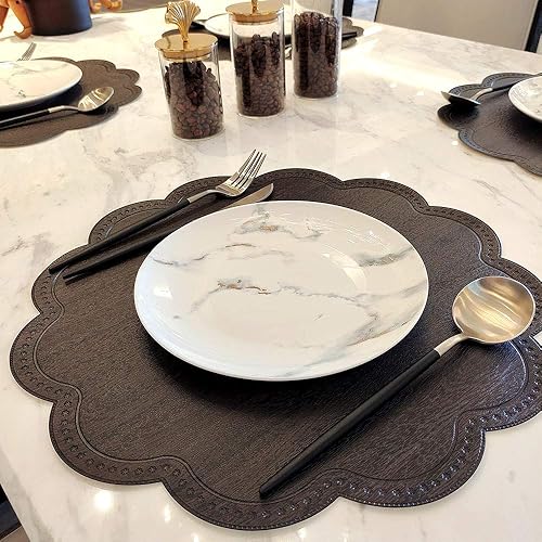 Miniatura 4 de Kreatur Juego de 6 manteles individuales redondos para mesa de comedor, color negro, impermeable, aislamiento térmico, resistente a las manchas,