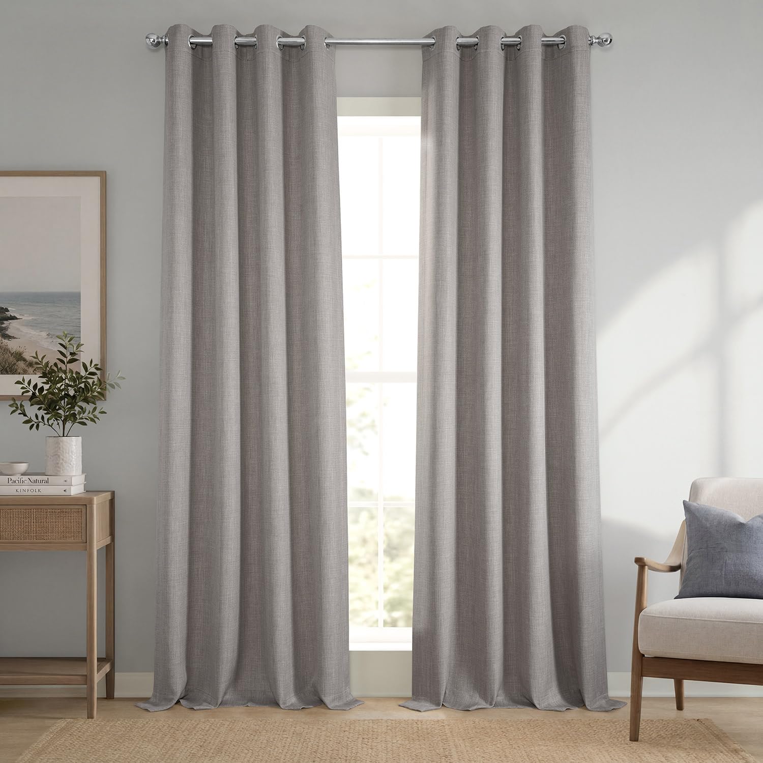 Grommet Faux Linen Curtains for Living Room (1 Panel) - 50W X 96L, Clay