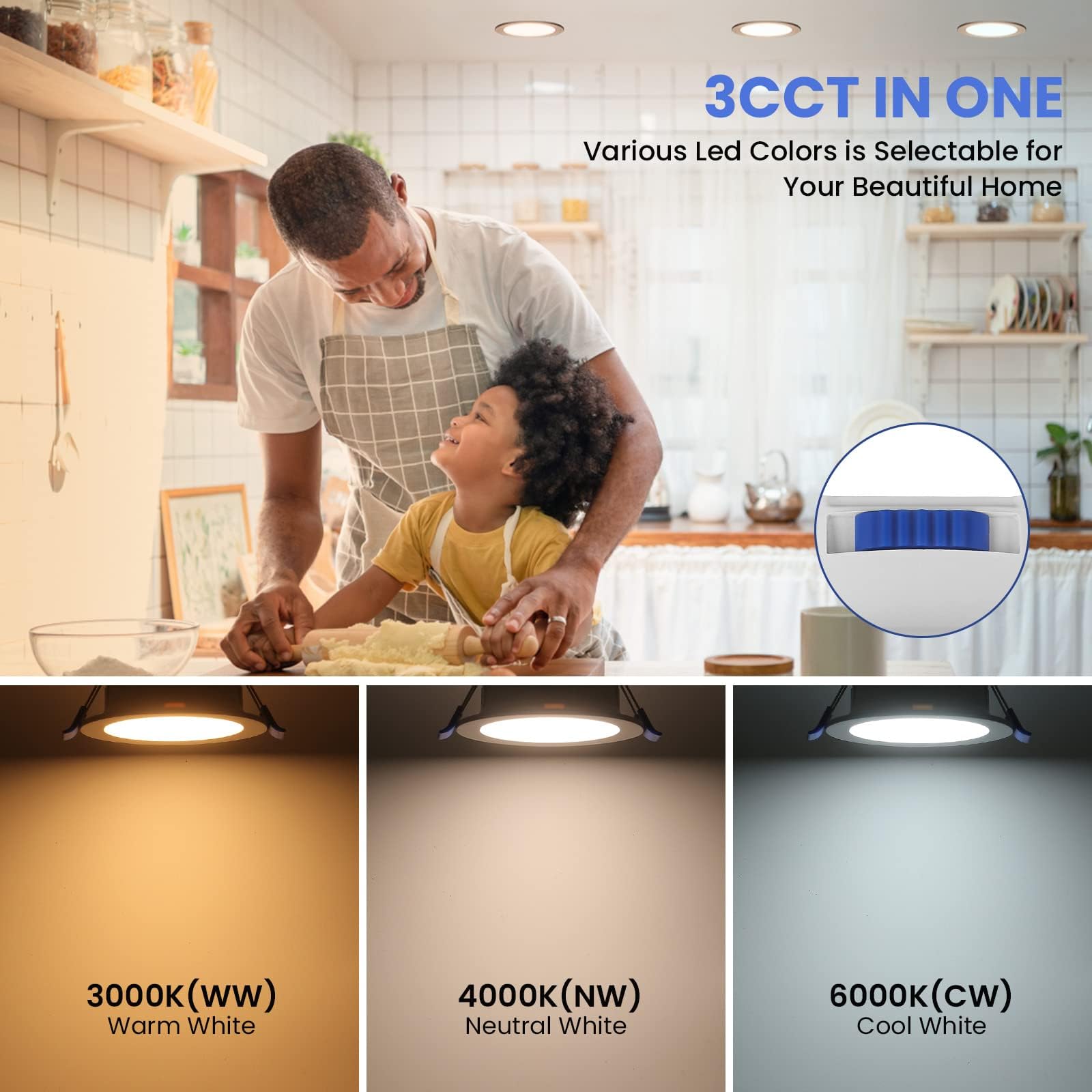 cloksh 12 sztuk reflektorów LED do zabudowy, 230 V, możliwość ściemniania, ultra płaskie, 6 W, IP44, ciepła biel, 3000 K, neutralna biel, 4000 K, zimna biel, 6500 K, regulowane, do łazienki, 12 szt