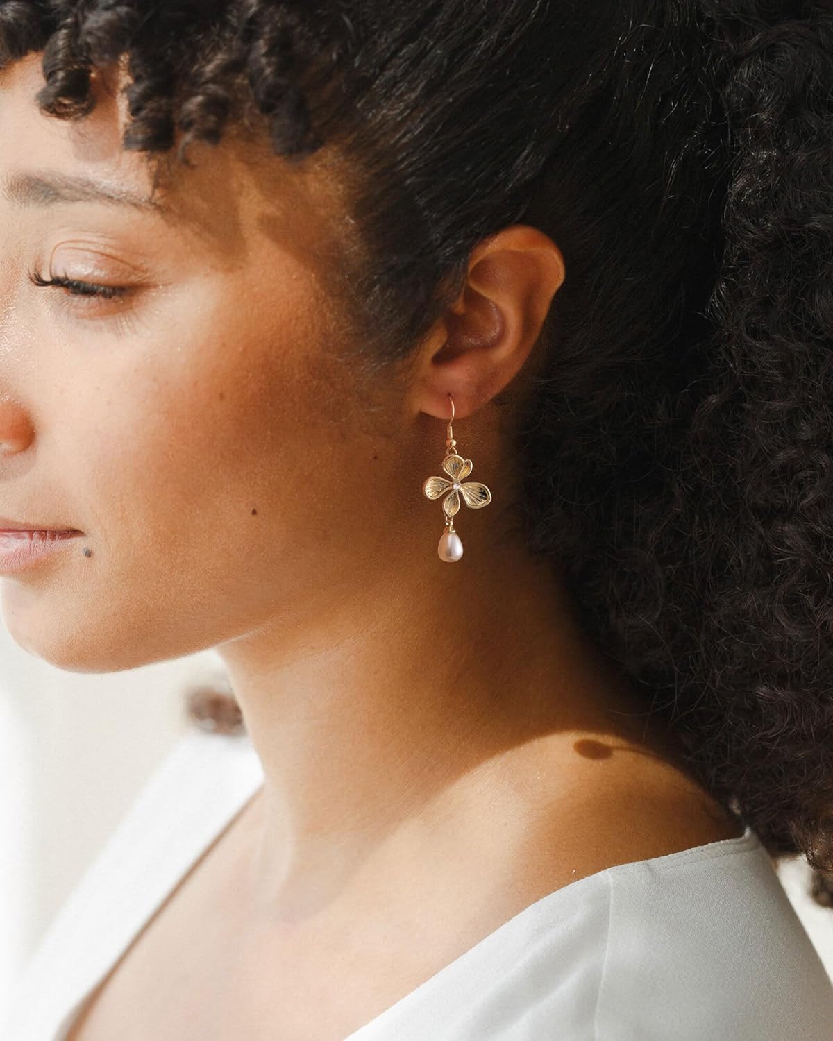 Pearl Earrings-14K Gold Plated Dainty Pearl Drop Simple Wedding CZ Dangle Dangling Cute Stud Earrings for Brides Earrings for Women Gifts - Image 4