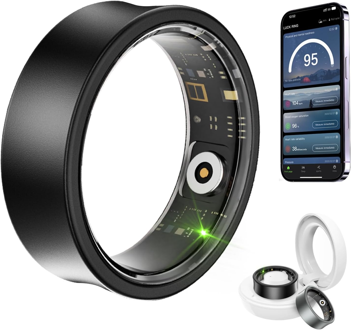 Smart Fitness Ring - 10ATM Waterproof Health Tracker For IOS & Android With No Subscription