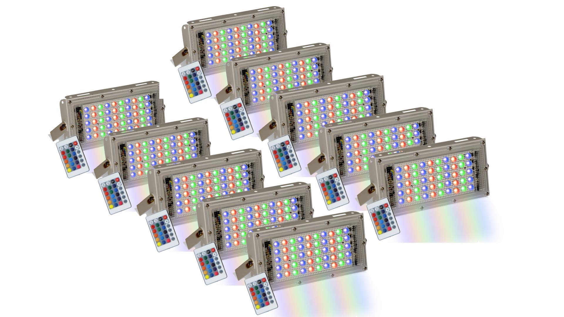 ONLINE GENERATION 50 Watt Waterproof Brick Ultra Bright Lens Led Flood Light for Parking Area, Malls, Garden, Patio (RGB-Multicolor) Pack 10