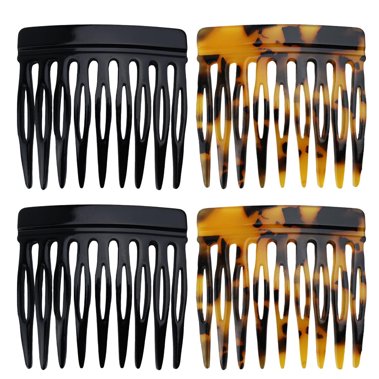 4PCS French Twist Hair Side Combs for Women Fine Hair Decorative Vintage Style Hair Accessories for Women Girls Bun(Black and Amber)